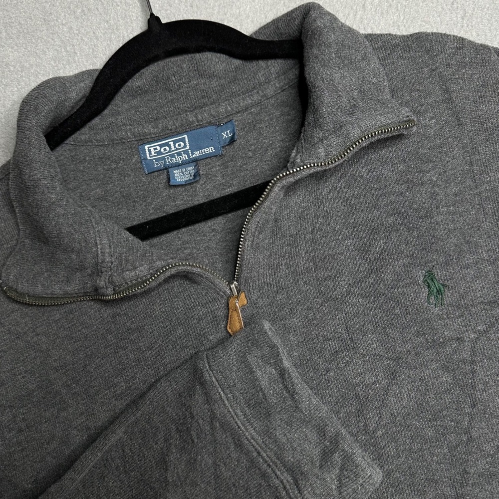 Polo Ralph Lauren Pullover Mens XL‎ Gray Quarter Zip Cotton Pony Logo Sweater